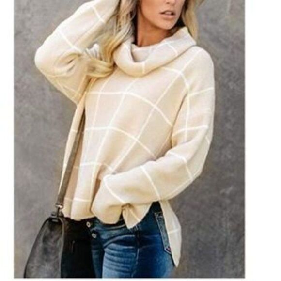 New Grid Pattern Turtleneck Knitted Jumper Sweater - Picture 8 of 9